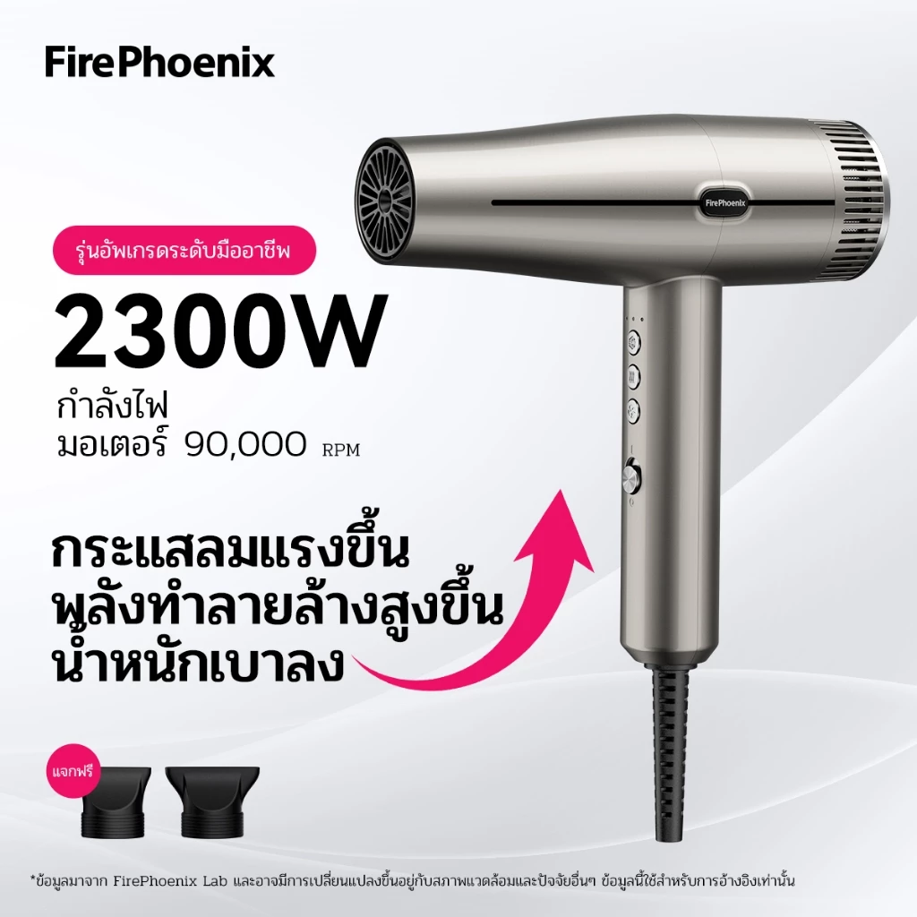 FirePhoenix ไดร์เป่าผม M3 Salon Pro ไอออนิค 2300 วัตต์ มอเตอร์ไร้แปรงถ่าน ปรับความร้อน 3 ระดับ ความเร็วลม 3 ระดับ ป้องกันความร้อนเกิน สำหรับมืออาชีพ