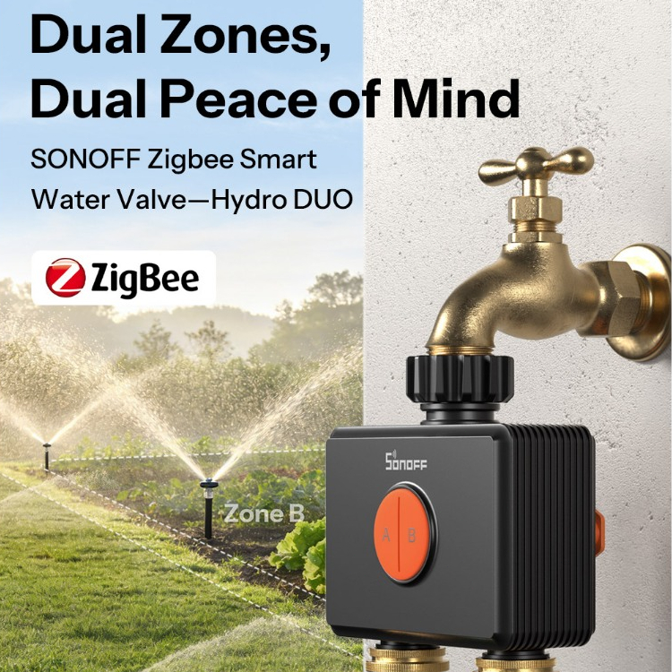 SONOFF SWV-ZF2E/SWV-ZF2U Hydro DUO Dual-Channel Zigbee สมาร์ทวาล์วน้ํา Flow Meter อิสระ Dual-Zone รดน้ําอัพเกรดทองเหลือง Inlet & Anti-Slip Design