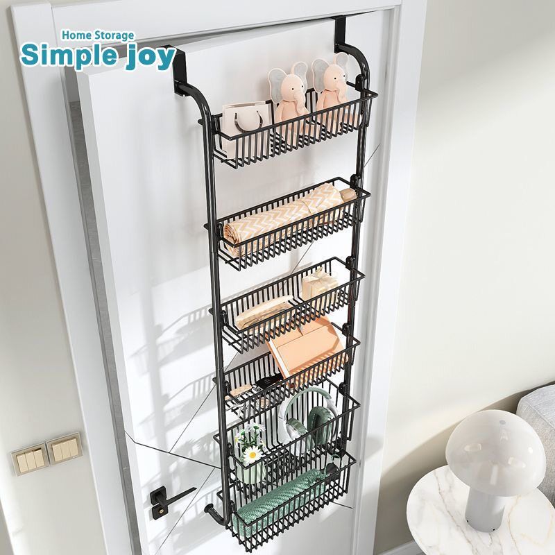 SimpleJoy ชั้นวางของแขวนหลังประตู 4/6 ชั้น ไม่ต้องเจาะ ตะกร้าเหล็กคาร์บอน พร้อมถ้วยดูด ประหยัดพื้นที่