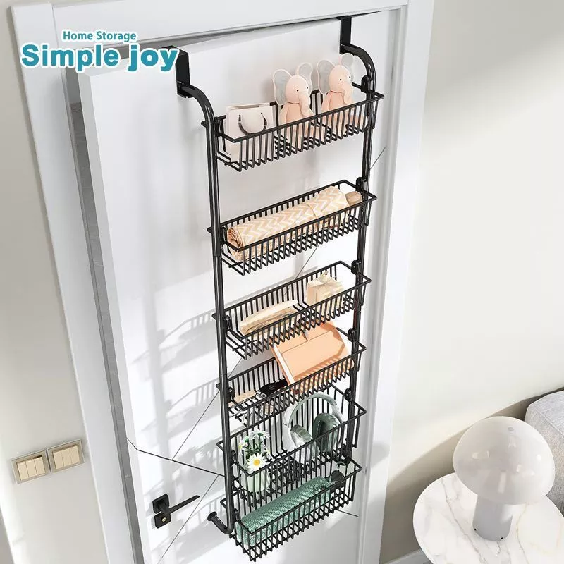 SimpleJoy ชั้นวางของแขวนหลังประตู 4/6 ชั้น ไม่ต้องเจาะ ตะกร้าเหล็กคาร์บอน พร้อมถ้วยดูด ประหยัดพื้นที่