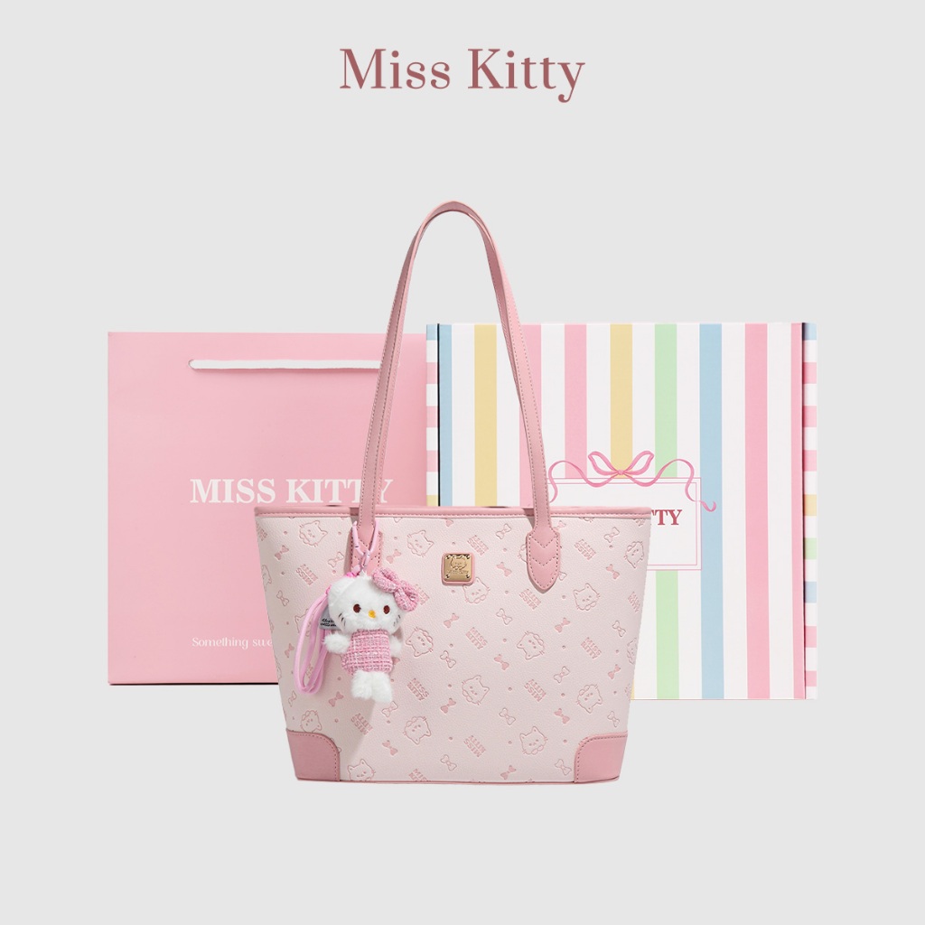กระเป๋า tote bag ผู้หญิง MISS KITTY สีชมพูซากุระ ความจุใหญ่ ใส่แล็ปท็อปได้ กระเป๋าสะพายไหล่ผู้หญิง ของขวัญให้เพื่อน