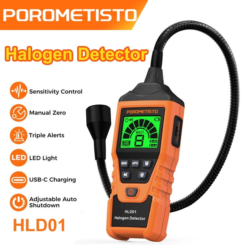 POROMETISTO HLD01 ความไวสูง Freon เครื่องตรวจจับการรั่วไหลฮาโลเจน R22 R410A R134A R1234YF เครื่องปรั