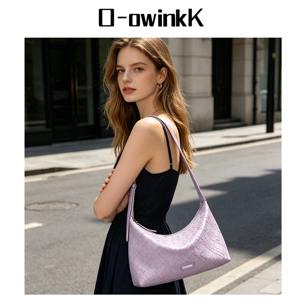 O‑owinkK กระเป๋าโฮโบ PU ลายทอถัก สายปรับได้ สะพายใต้วงแขน สะพายข้างได้ ความจุมาก รูปที่ 3