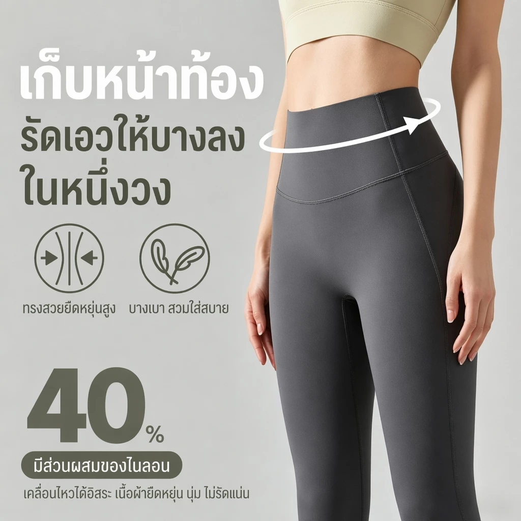 เอวสูง Shark pants กางเกงออกกำลังกายผู้หญิง กางเกงเลกกิ้ง รุ่นไม่มีตะเข็บกลางเป้า กางเกงโยคะขายาว