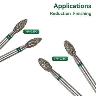 หัวเจียรเพชร 10 ชิ้น/กล่อง Ball Round Flame Type Head, Grinding/Polishing/Shaping, Red Ring, 368/379-023C/023EF/018F, ขัด Porcelain Zirconia เครื่องประดับหยก