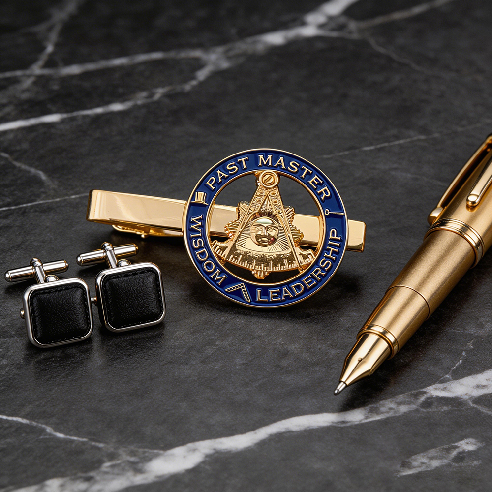 Masonic Tie Clip Mason Freemason Tieclip PAST MASTER WISDOM LEADERSHIP Gold Plated Simple Design Hig