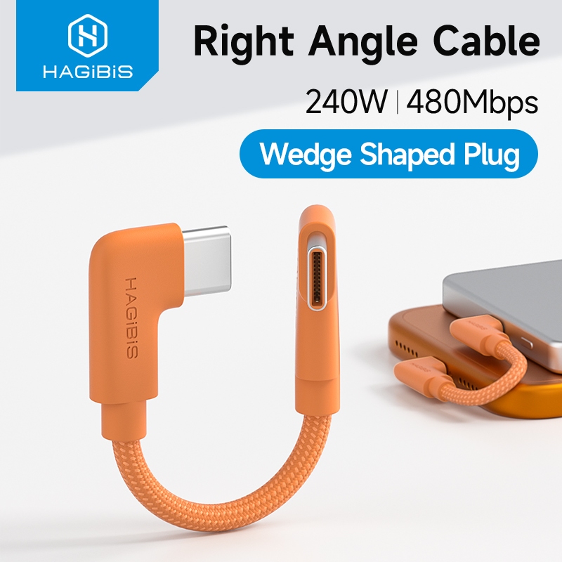 Hagibis USB C ถึง USB C สาย Magnetic Power Bank สั้นมุมขวา Type-C Fast สายชาร์จ PD 240W สําหรับ iPhone 17/16/15 Pro Max