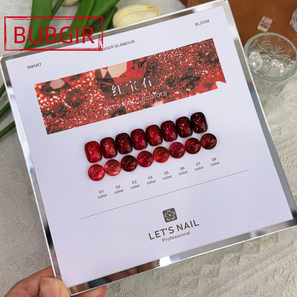 พร้อมส่ง เจลเล็บ let‘s nail Cat Eye 8 สี ชาร์ทลูกแก้วโทนสีแดง เสน่ห์ประกายแม่เหล็กที่เห็นแล้วใจเต้น+ ฟรีชาร์ทสี