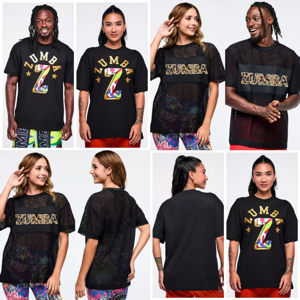 ZUMBA 2026 สไตล์ใหม่กีฬาแขนสั้นผ้าฝ้ายสีดําเสื้อยืดผู้ชายผู้หญิงตาข่ายดูผ่านสวมใส่ ZUMBA Slimmer ดูรุ่นหลวม