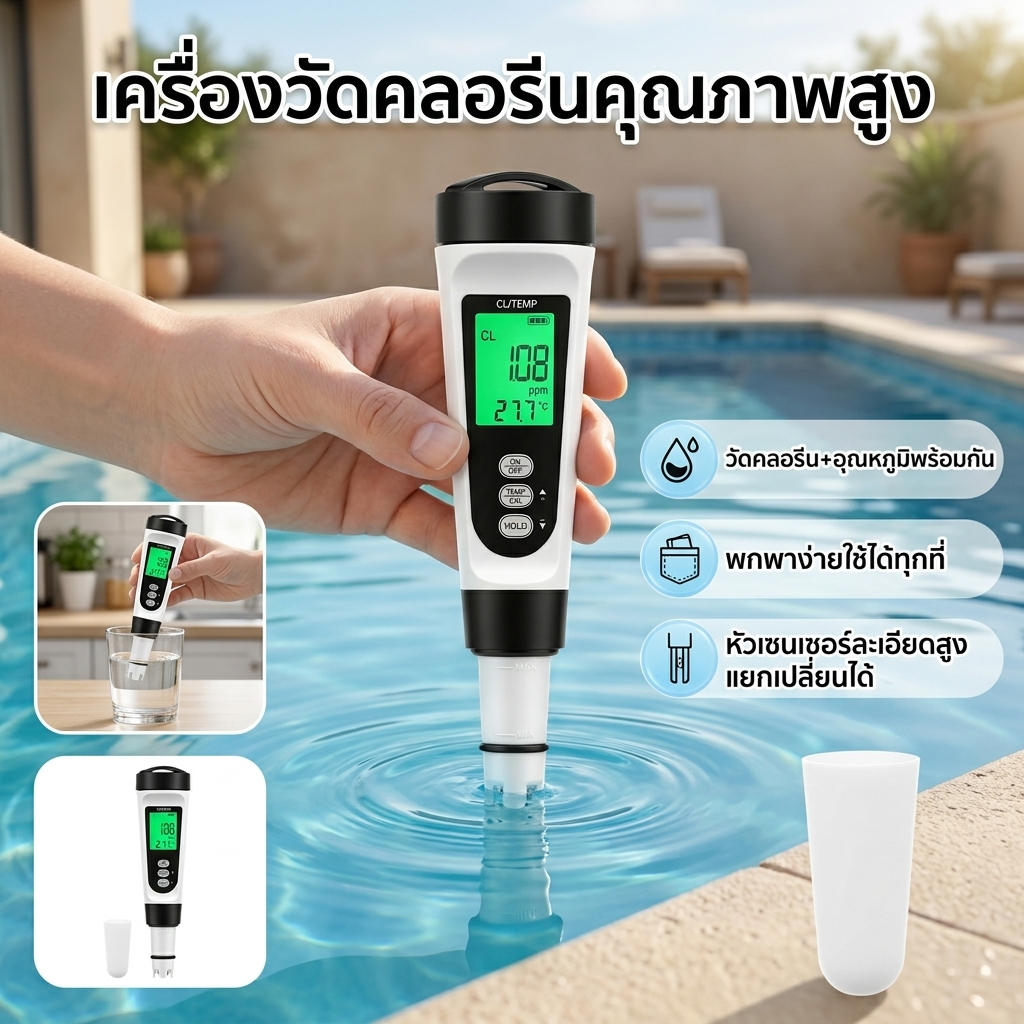 สระว่ายน้ําเครื่องทดสอบคลอรีนตกค้าง Digital Pool Water Tester Residual Chlorine Water Quality Detector Pen สําหรับสระว่ายน้ํา