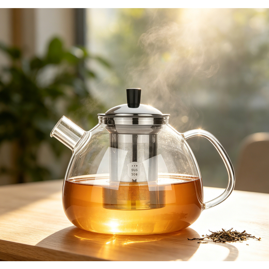 กาน้ําชาแก้วทนความร้อนพร้อมสแตนเลส Infuser ใสหนากาต้มน้ํา Teaware หม้อชาสําหรับชงกาแฟ 800 /1500ml