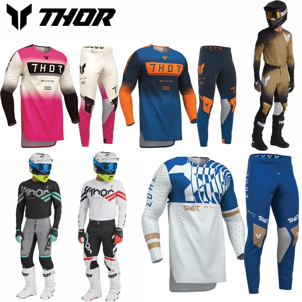 THOR 2026 สีชมพู/สีขาว/สีเหลือง/สีเขียว/ฟ้า/GREY GEAR ชุด Dirt Bike Motocross รถจักรยานยนต์ Combo Off Road Jersey กางเกงชุดผู้ใหญ่