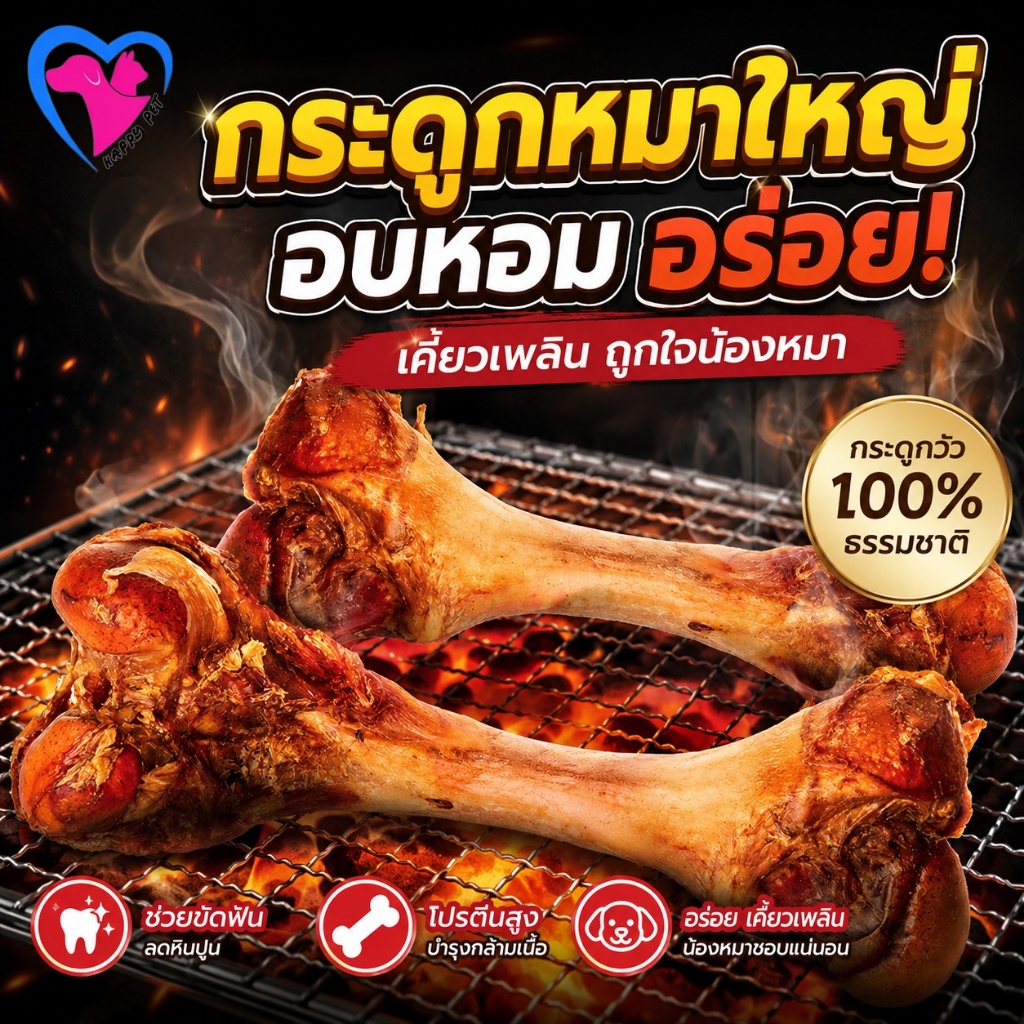 Happy PET ขนมหมา ฟันกราม, กระดูกวัว อาหารเสริมแคลเซียมฟันกราม กระดูกสุนัขขนาดใหญ่ กระดูกวัวแท้