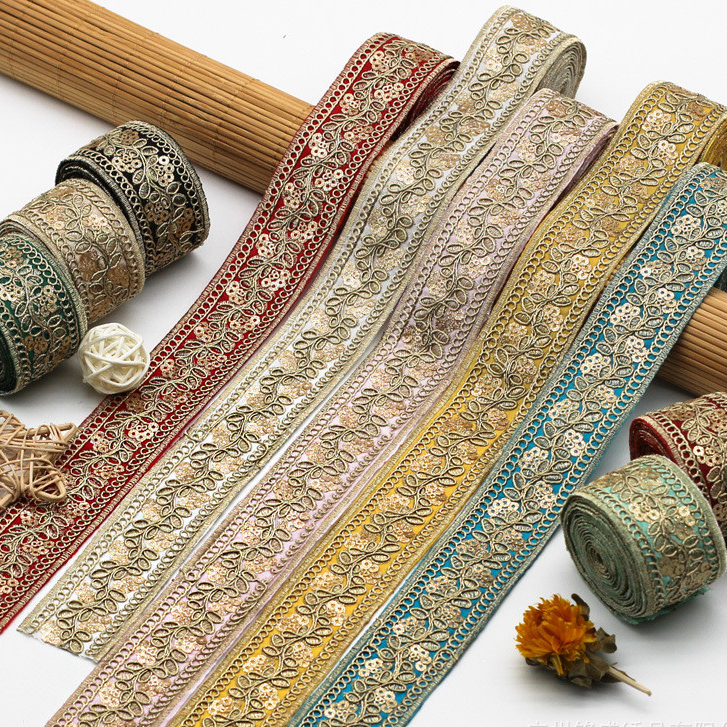 [4 ซม.] กว้างสไตล์โบฮีเมียนชาติพันธุ์ Hanfu ลูกไม้ริบบิ้นทําด้วยมือ DIY เครื่องประดับเย็บปักถักร้อยลูกไม้อุปกรณ์เสริม