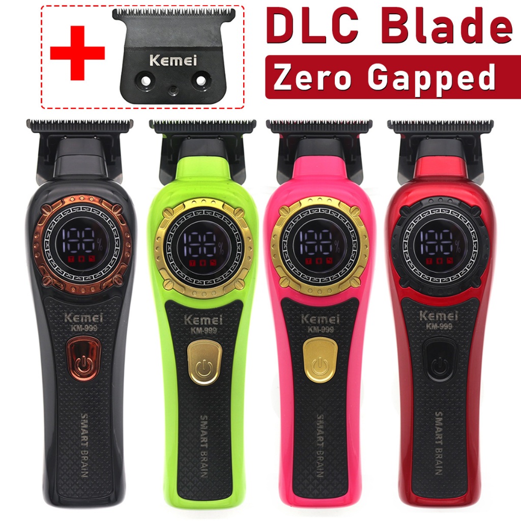 Kemei KM-999 Hair Trimmer สําหรับชาย DLC T-Blade Zero Gapped จอแสดงผล LED ไร้สาย USB Professional Ha