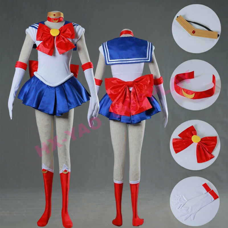 Tsukino Usagi Sailor Moon คอสเพลย์เครื่องแต่งกาย Sailor Soldier คอสเพลย์ อะนิเมะ เครื่องแต่งกาย