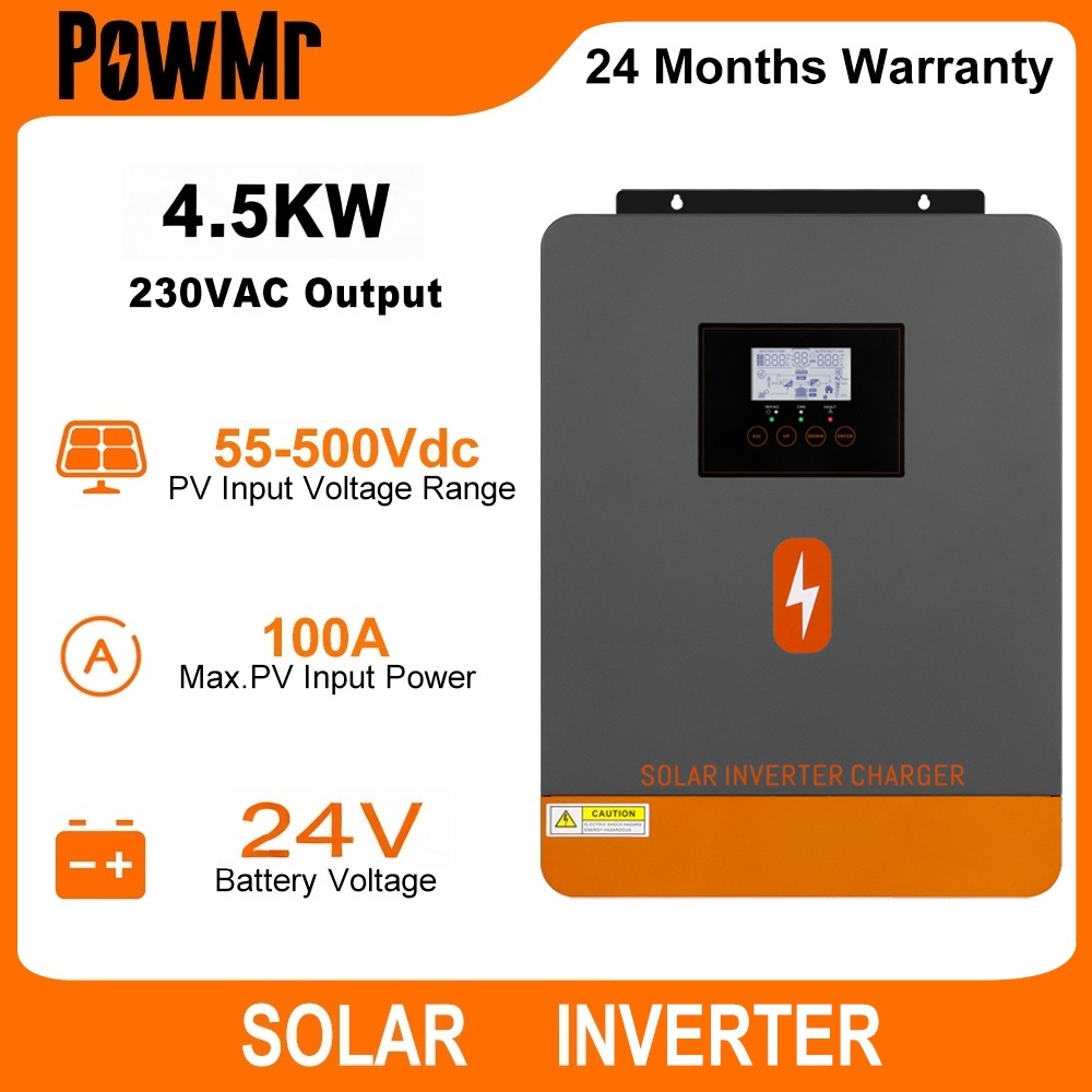 (Fast Deliever) PowMr 4.5KW Off-Grid MPPT Hybrid Inverter Pure Sine Wave Solar Inverter 230Vac ในตัว 100A Solar Charge Controller รองรับ 24V Lifepo4 แบตเตอรี่ PV อินพุต 90-500Voc
