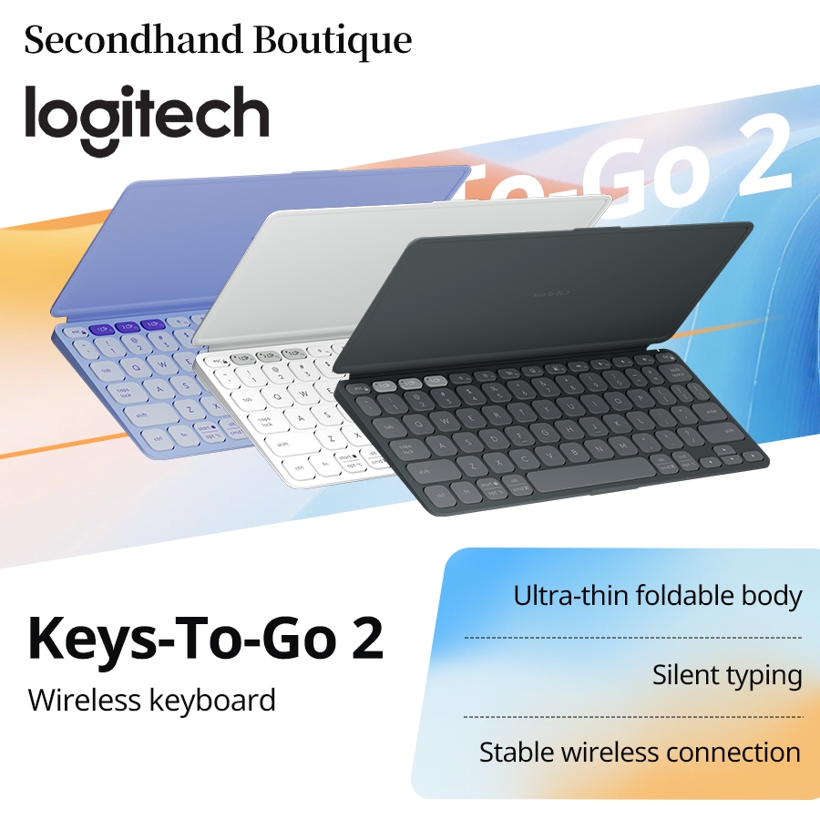 Logitech Keys-To-Go 2 คีย์บอร์ดบลูทูธแบบพกพาบางเฉียบสีดํา [920-012999] | สีขาว [920-013000] | สีม่วง