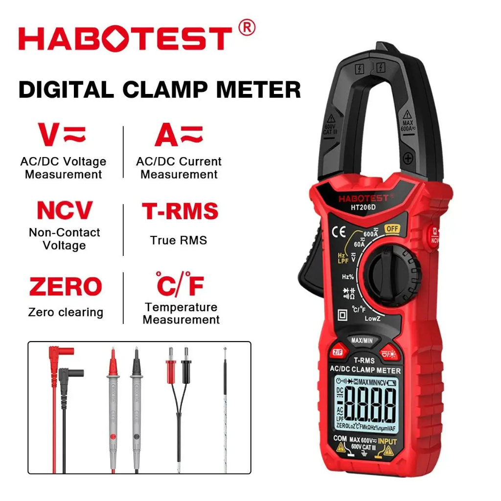 HT206A Digital Clamp Meter HT206D AC DC Current 600A แอมป์มิเตอร์ Professional มัลติมิเตอร์เครื่องทด