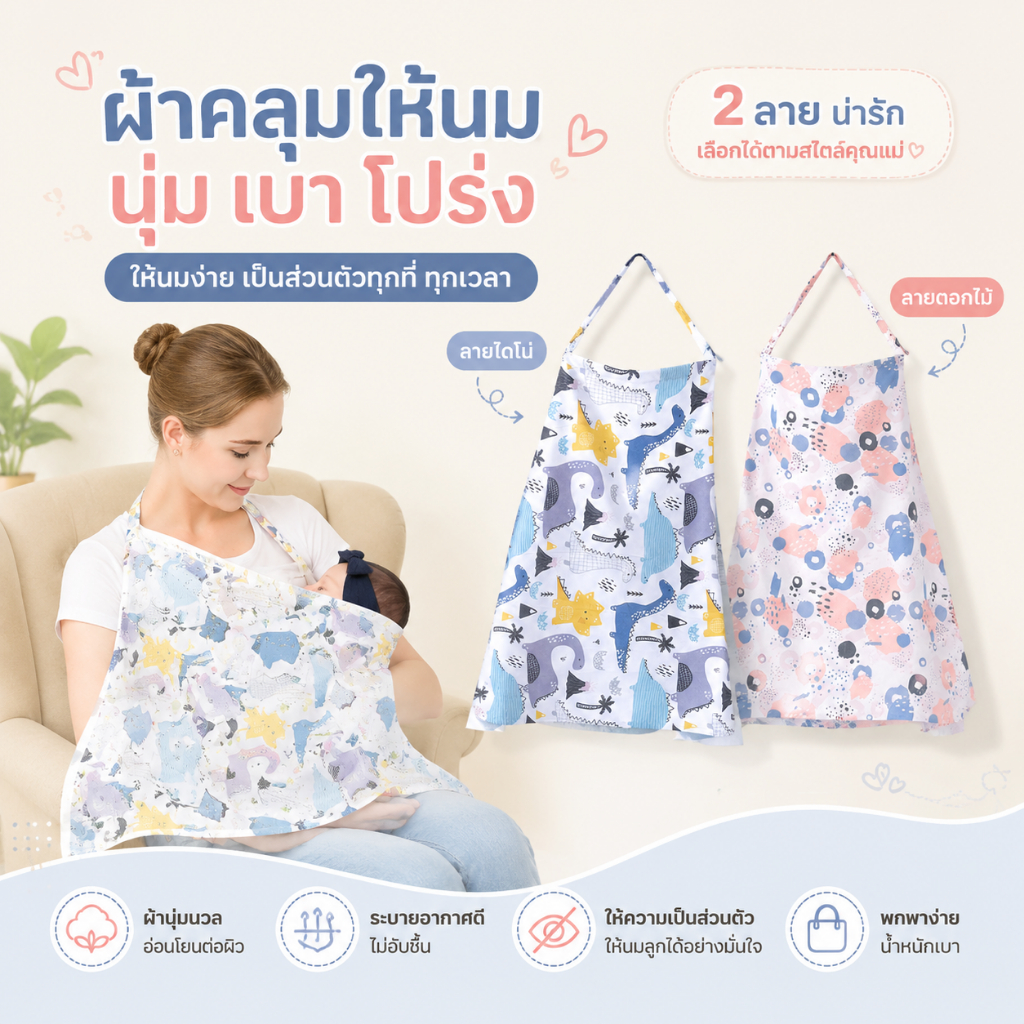 ผ้าคลุมให้นมเด็กผลิตภัณฑ์สําหรับเด็ก Light Blocking ผ้าพยาบาลระบายอากาศได้  พกพาสะดวก มีสายคล้องคอสามารถปรับระดับได้