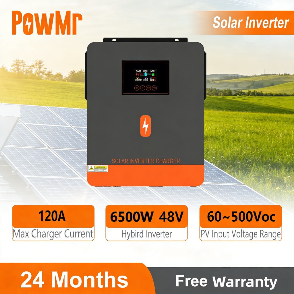 PowMr 6.5kw On grid/Off Grid อินเวอร์เตอร์โซล่าเซลล์ไฮบริด ในตัว 160A MPPT ตัวควบคุมการชาร์จพลังงานแสงอาทิตย์ 50/60Hz Auto 230Vac 48V Pure Sine Wave On-grid/Off-grid อินเวอร์เตอร์สนับสนุน DIY Design WiFi ในตัว