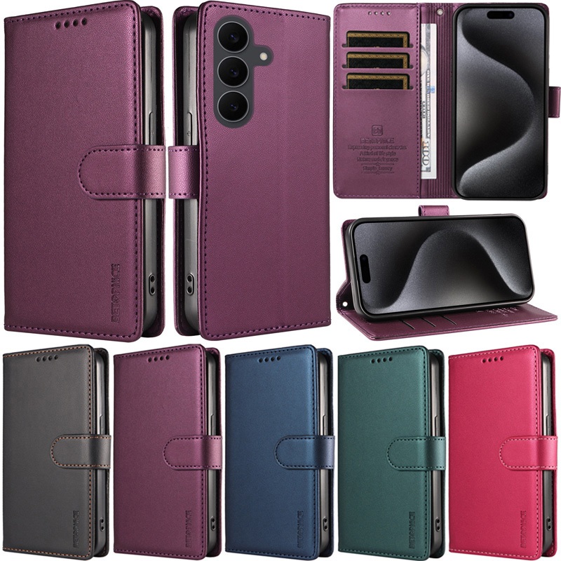 หรูหราสําหรับ Samsung Galaxy S25 FE 5G S26 S24 FE S25 Ultra S23 FE S24 Ultra S21 FE S23 Ultra S26 FE S26 Edge S20 FE Book กระเป๋าสตางค์หนังขาตั้งป้องกันกรณี