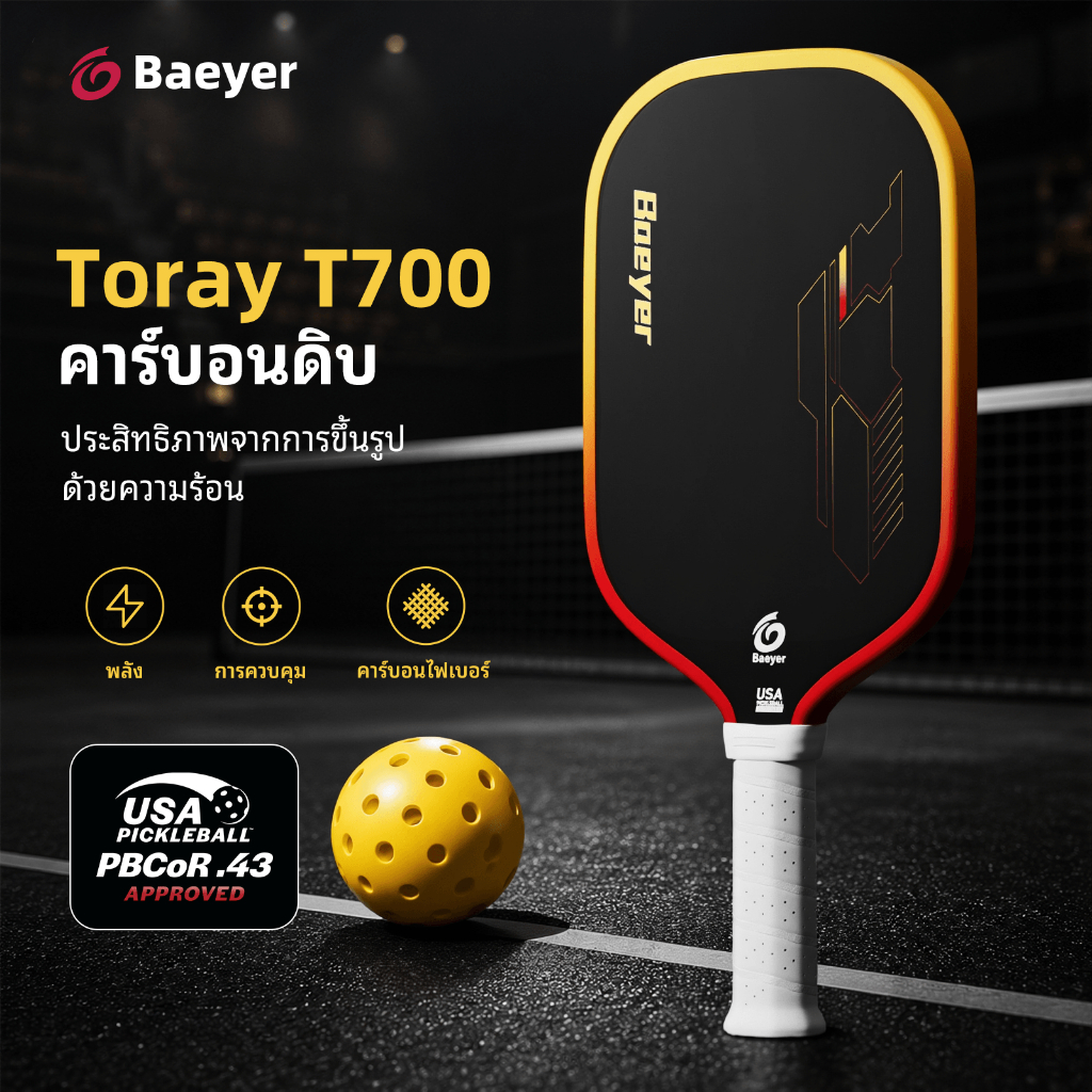 [ผลิตภัณฑ์ใหม่] Baeyer ซีรีส์ Mecha ไม้พิคเคิลบอล Pickleball คาร์บอนไฟเบอร์ T700 หนา 16 มิลลิเมตร เกรดแข่งขัน ขึ้นรูปกดร้อนแบบชิ้นเดียว