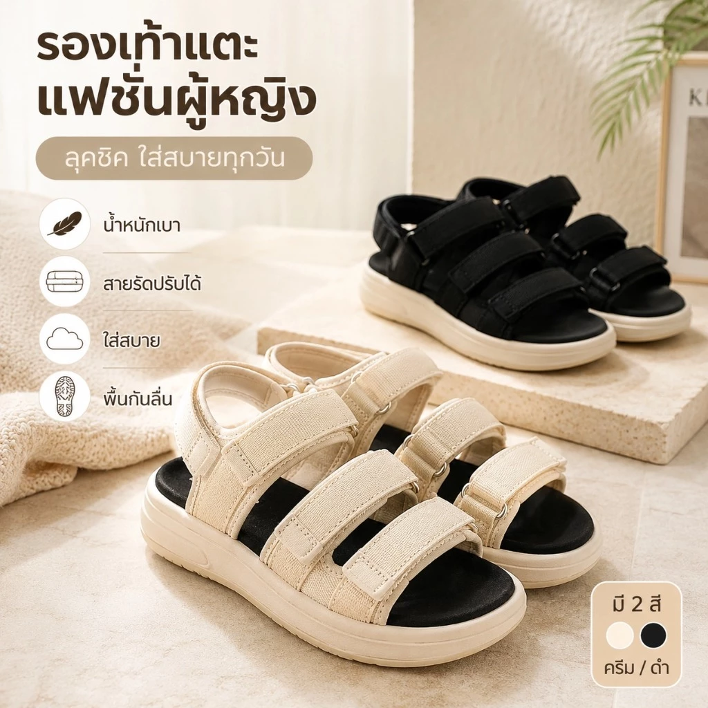 พร้อมส่ง รองเท้าแตะแฟชั่นผู้หญิง สไตล์เกาหลี รองเท้าแตะรัดส้น พื้นหนา สายรัดปรับได้ กันลื่น น้ำหนักเบา ใส่สบาย XZ021