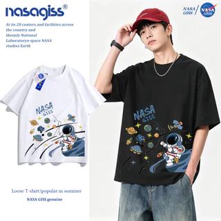NASA เสื้อยืดชายหญิงแขนสั้น สตรีทฮิปฮอป summer nasaนักบินอวกาศ พิมพ์ลาย คอตตอน คอกลม หลวมและระบายอากาศ