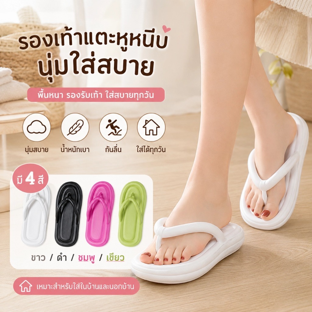 รองเท้าแตะหูหนีบ EVA สไตล์เกาหลี รองเท้าแตะผู้หญิง พื้นหนานุ่ม กันลื่น น้ำหนักเบา ใส่สบาย มี 4 สี พร้อมส่ง XZ023