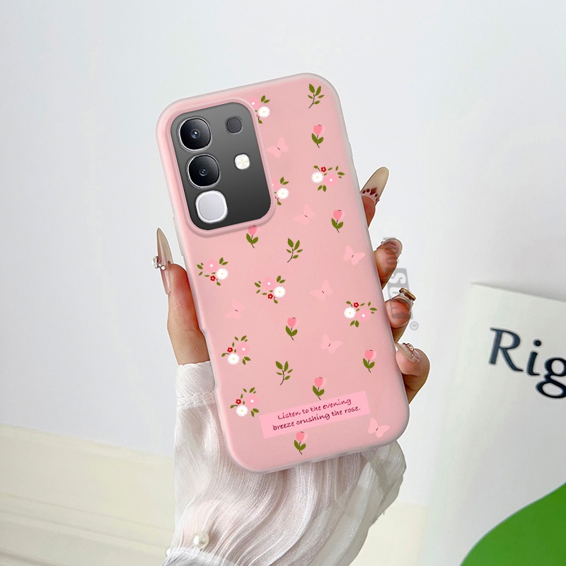 2-in-1 สําหรับ vivo T4x T4R T4 Pro ดอกไม้ผีเสื้อเคสโทรศัพท์ Frosted Soft Feel การออกแบบชั้นกันกระแทก