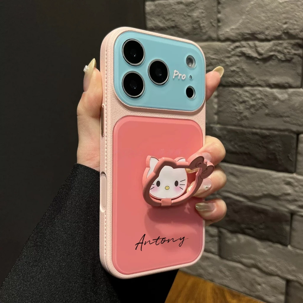 เคสโทรศัพท์ขาตั้งลายการ์ตูนบล็อกสีใหม่พร้อมข้อความแบบกําหนดเองสําหรับเคสไอโฟน17 Pro Max, 16 Pro Max, 14, และ 15 Pro Max