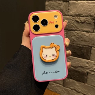 เคสโทรศัพท์ขาตั้งลายการ์ตูนบล็อกสีใหม่พร้อมข้อความแบบกําหนดเองสําหรับเคสไอโฟน17 Pro Max, 16 Pro Max, 14, และ 15 Pro Max