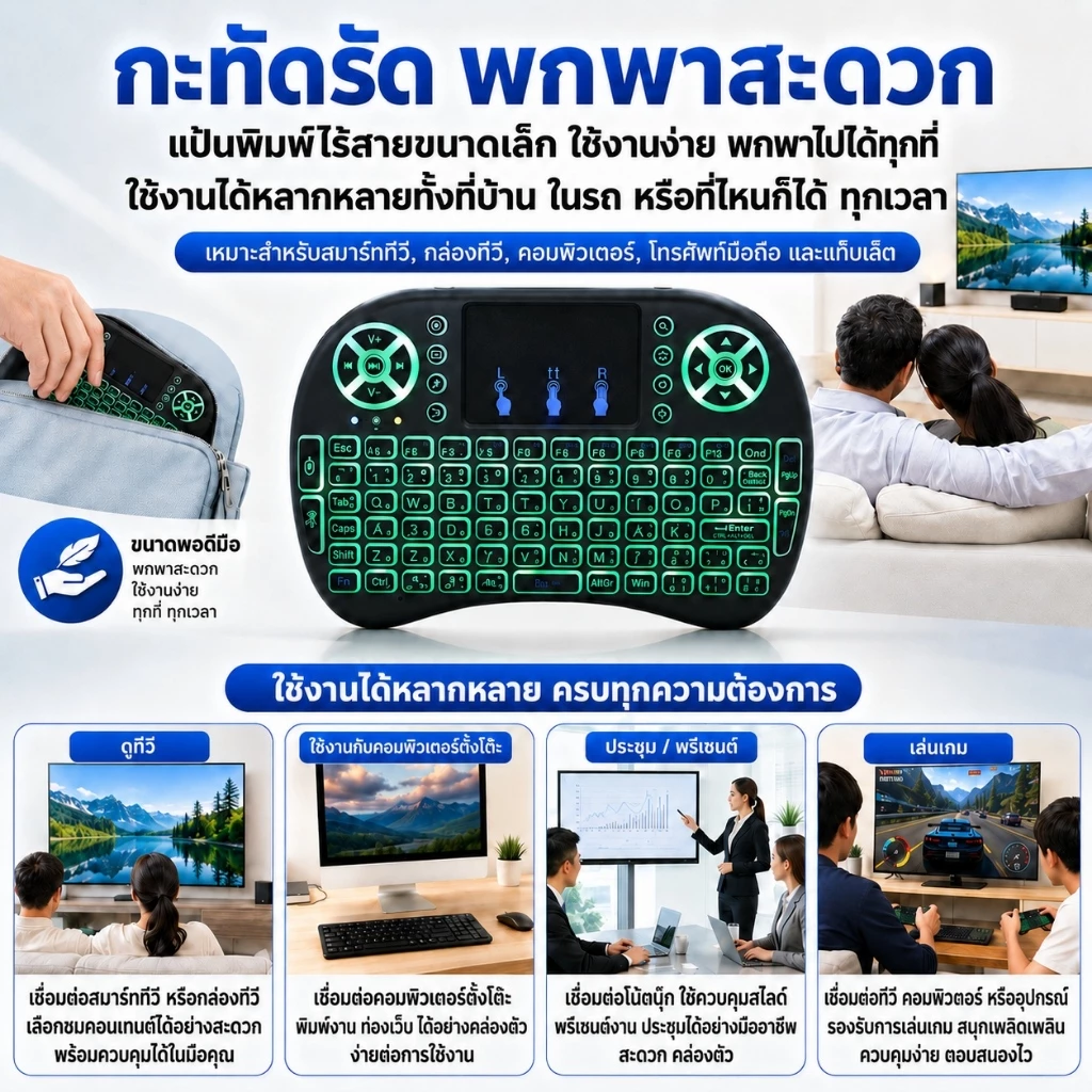 คีย์บอร์ดไร้สาย Mini Wireless Keyboard มีทัชแพด Air Mouse รุ่น K218 thumbnail 3