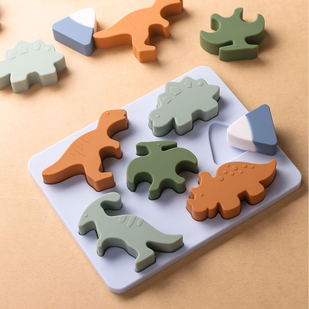 Montessori ของเล่นเด็กซิลิโคน/ไดโนเสาร์ไม้ความรู้ความเข้าใจปริศนาเด็กสัตว์รูปร่างเกมการศึกษาของขวัญเด็ก
