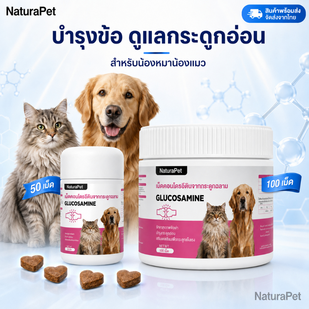 NaturaPet ขนมบำรุงข้อต่อสุนัข-แมว บำรุงสะโพก-ข้อเข่า เสริมสร้างกระดูกอ่อน 100 เม็ด/กระปุก