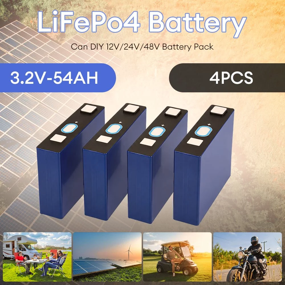 PowMr 3.2V 54Ah 4pcs Lifepo4 แบตเตอรี่ Prismatic เซลล์เกรด A Deep Cycle 4000 + รอบสําหรับระบบพลังงานแสงอาทิตย์ RV รถกอล์ฟ DIY 12V 24V 48V แบตเตอรี่ Pack