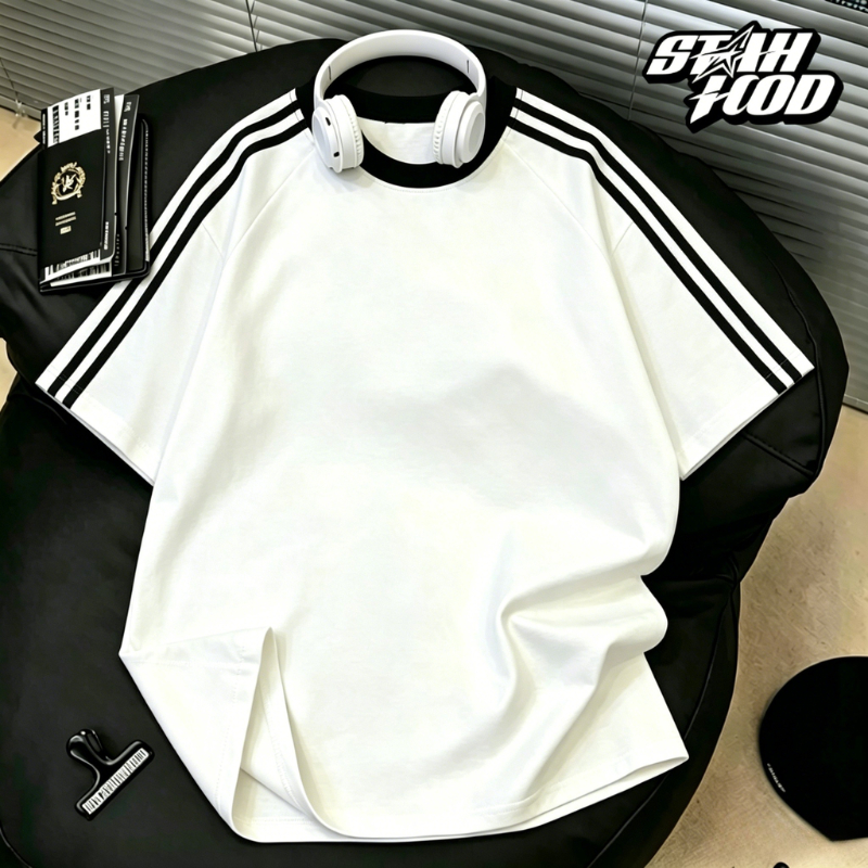 STAHOOD ทรงโอเวอร์ไซส์ เสื้อยืดแขนสั้น ใส่ได้ทั้งชายหญิง ผ้าฝ้ายแท้ 100% สีพื้น คอกลม#G