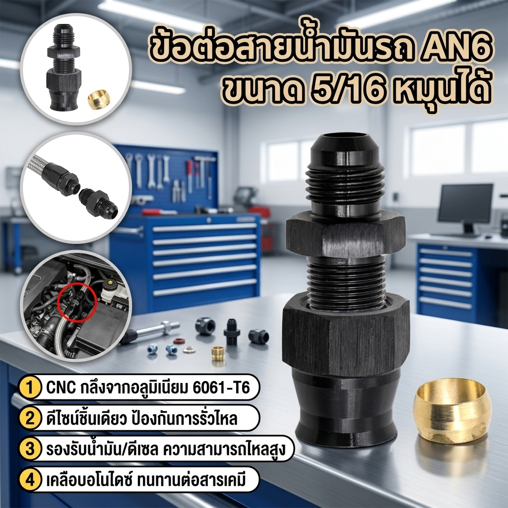 5/16" การใช้ Hardline หลอด 6 AN ชาย Flare ท่อ Fitting Adaptor อลูมิเนียมการใช้หลอด Fitting การใช้ท่อ Adaptor