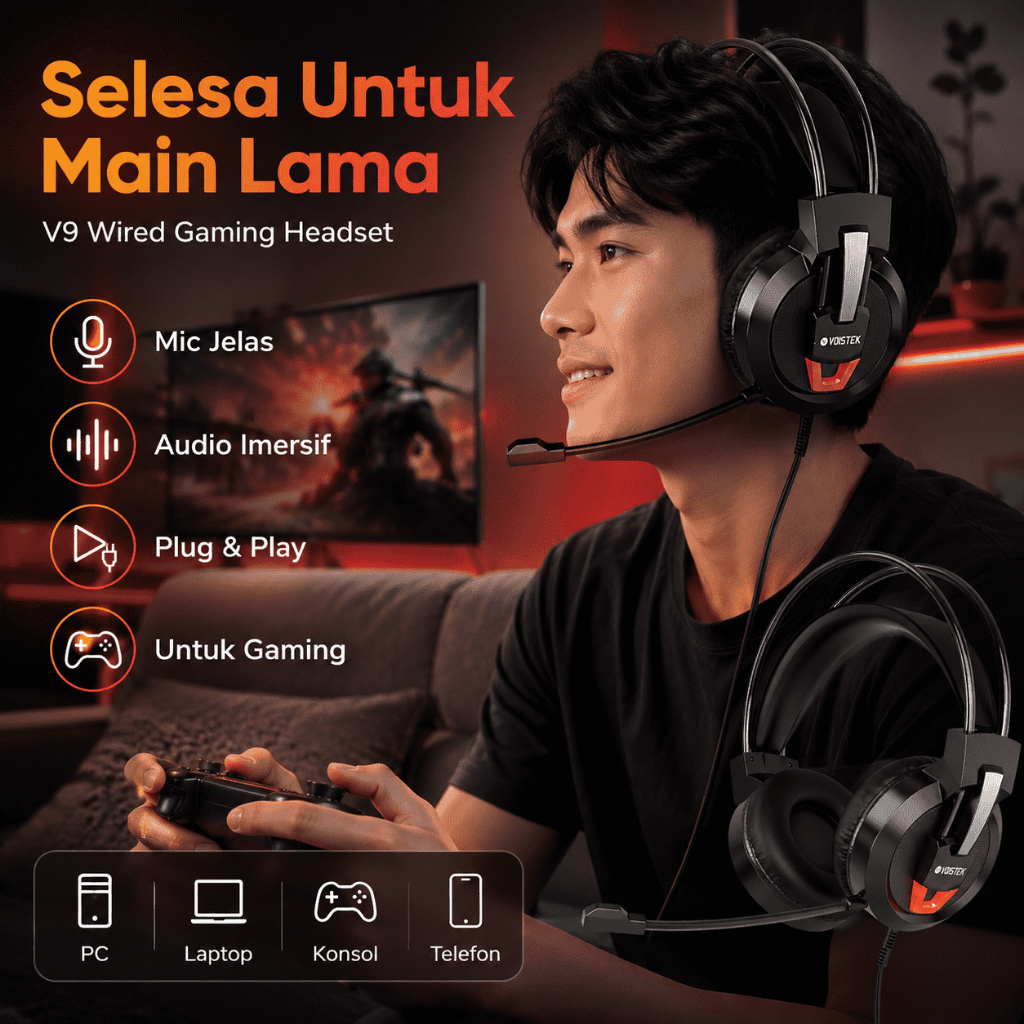 Voistek V9 หูฟังสําหรับเล่นเกมชุดหูฟังแบบมีสายพร้อมไฟ RGB 50 มม.Hi-Fi สเตอริโอเสียงรอบทิศทาง Mic สํา