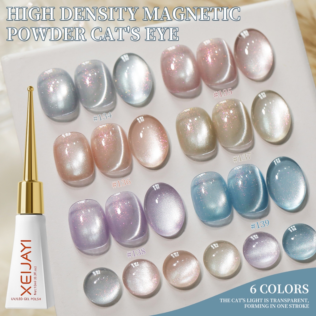 XEIJAYI 10ml-สไตล์ใหม่สีฟ้าและสีม่วงCat Eye Gelยาทาเล็บ,ชุด 6 สี,เหมาะสําหรับเล็บทุกวันDIYใช้