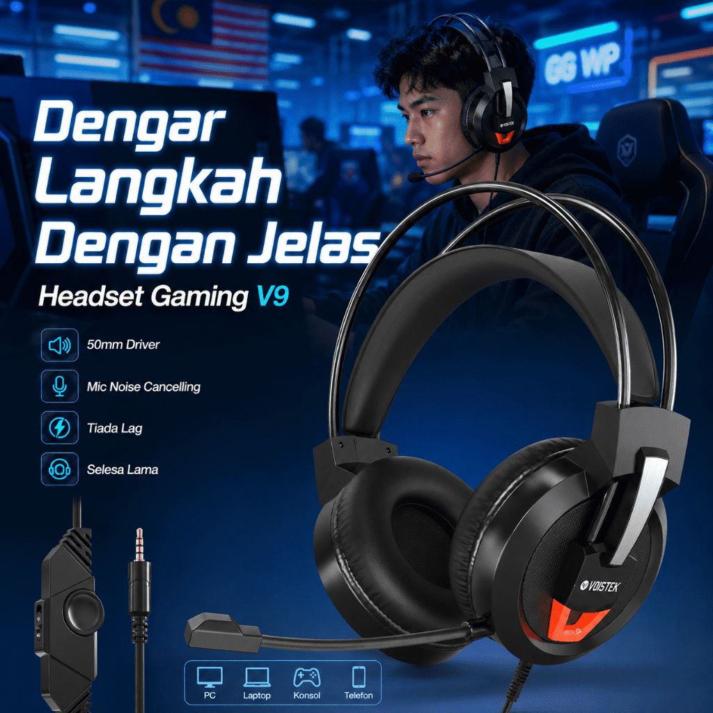 Voistek V9 หูฟังเล่นเกมแบบมีสายพร้อมไมโครโฟน RGB ไฟ LED 3.5 มม.ชุดหูฟังสเตอริโอเบสสําหรับ PC แล็ปท็อ
