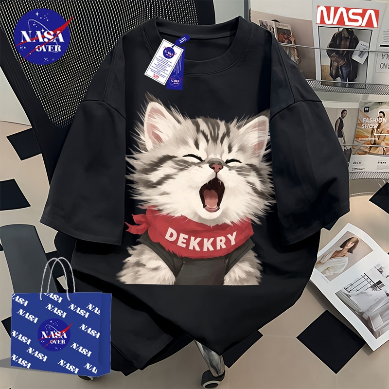 【ของพร้อมส่ง ส่งใน 24 ชั่วโมง】🔥NASA เสื้อฤดูร้อน ยูนิเซ็กส์ แขนสั้น วินเทจ ลายแมวปัก🐱ทรงใหญ่ เทรนด์ คอกลม เสื้อ YG4721