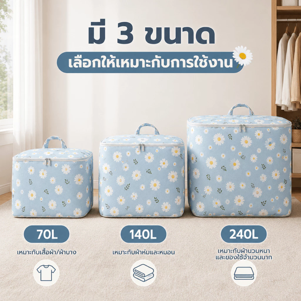GREENIKA กระเป๋าเก็บของ 480L ถุงเก็บเสื้อผ้า ถุงเก็บผ้านวม สื้อผ้า ผ้านวม ผ้าหนา กันน้ำและกันฝุ่น thumbnail 10