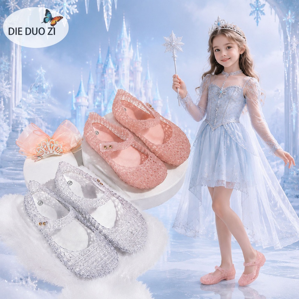 สาว Sparkly Glitter Princess Mary Jane Flats, Frozen Elsa สไตล์ Jelly รองเท้า, ปิด Toe Ballerina รองเท้าปรับสายรัด, ลื่นฤดูร้อนรองเท้าสําหรับเด็กวัยหัดเดินเด็ก