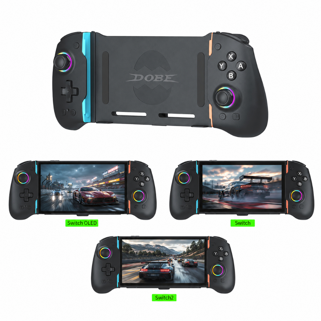 DOBE RGB กริปคอนโทรลเลอร์สำหรับ Nintendo Switch, จอยสติ๊กแบบ Hall Effect, ระบบสั่นมอเตอร์คู่, ปุ่ม Macro ด้านหลัง 4 ปุ่ม, ไจโรสโคป 6 แกน (eggshell 4)