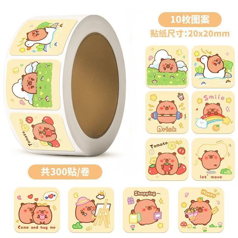 น่ารัก Kapibara Roll สติกเกอร์คู่มือสติกเกอร์สติกเกอร์สติกเกอร์ปิดผนึกสติกเกอร์การ์ตูนเทป