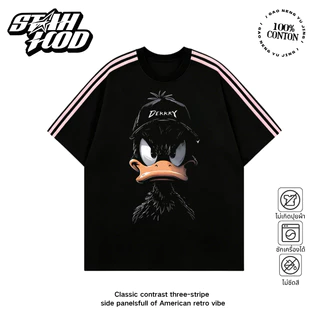 🔥STAHOOD ทรงโอเวอร์ไซส์ เสื้อยืด ใส่ได้ทั้งชายหญิง เสื้อ ผ้าฝ้ายแท้100%เป็ดดัฟฟี่สวมหมวก คอกลม แขนสั้น#G+757