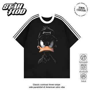 🔥STAHOOD ทรงโอเวอร์ไซส์ เสื้อยืด ใส่ได้ทั้งชายหญิง เสื้อ ผ้าฝ้ายแท้100%เป็ดดัฟฟี่สวมหมวก คอกลม แขนสั้น#G+757