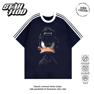 🔥STAHOOD ทรงโอเวอร์ไซส์ เสื้อยืด ใส่ได้ทั้งชายหญิง เสื้อ ผ้าฝ้ายแท้100%เป็ดดัฟฟี่สวมหมวก คอกลม แขนสั้น#G+757